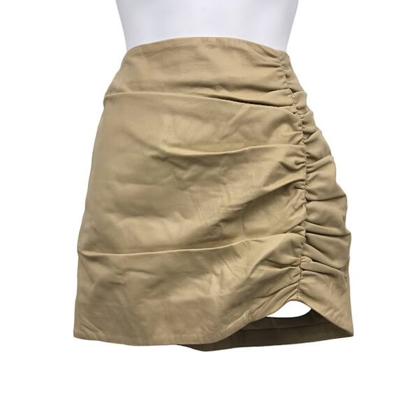 Lamarque Aricia Mini Skirt 2 Asymmetric Distressed Leather Ruched Back Zip NWT